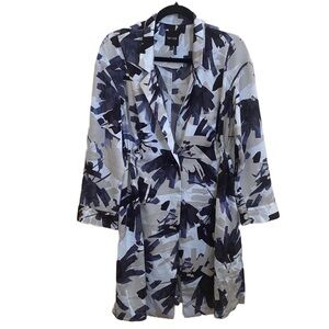 NWT! 💙 Petite Large Nic+Zoe Inky Flowers Satin Crepe Single-Button Long Jacket